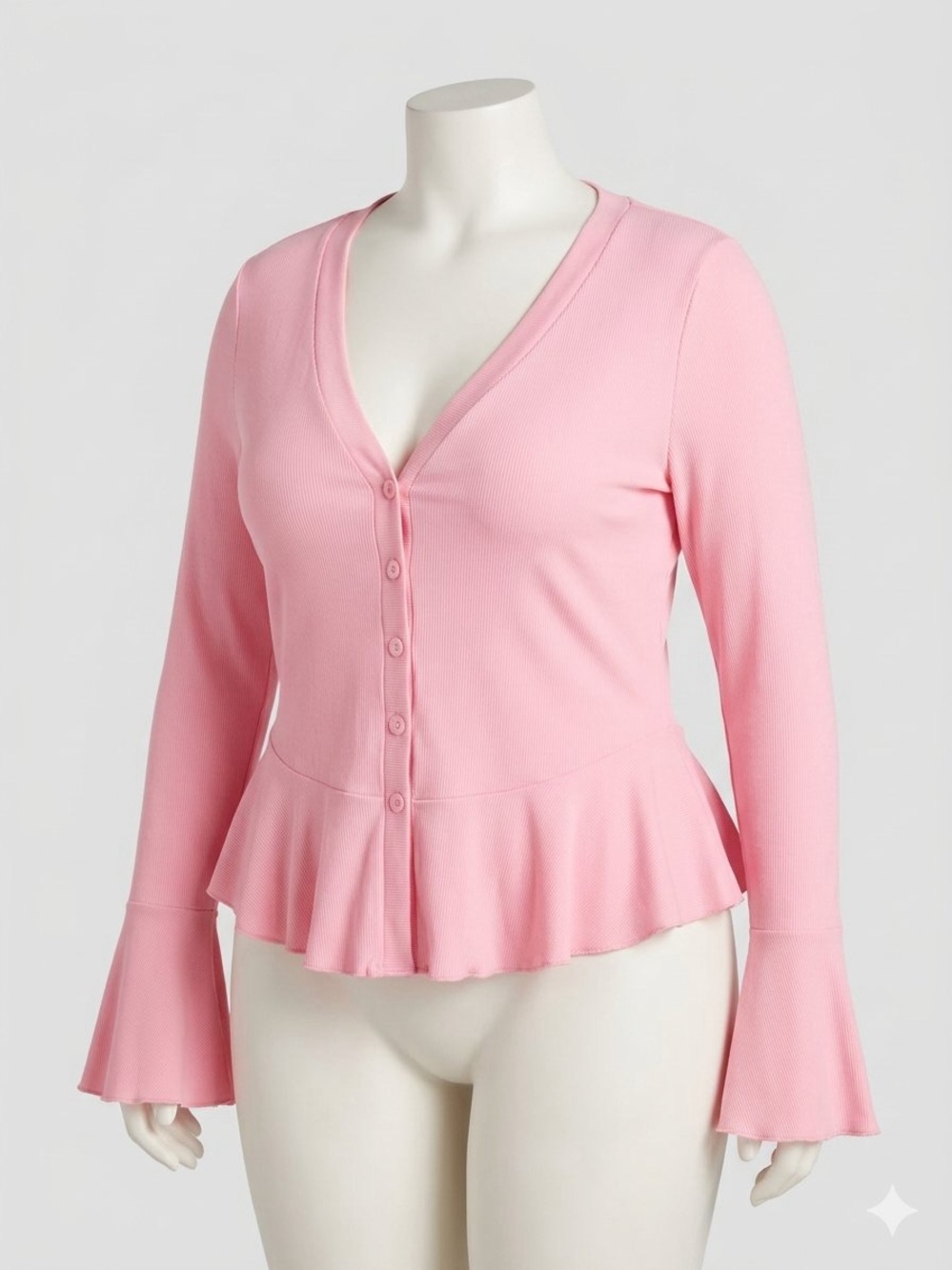 Fashion Nova Pink Peplum Button-Down Top with Bell Sleeves